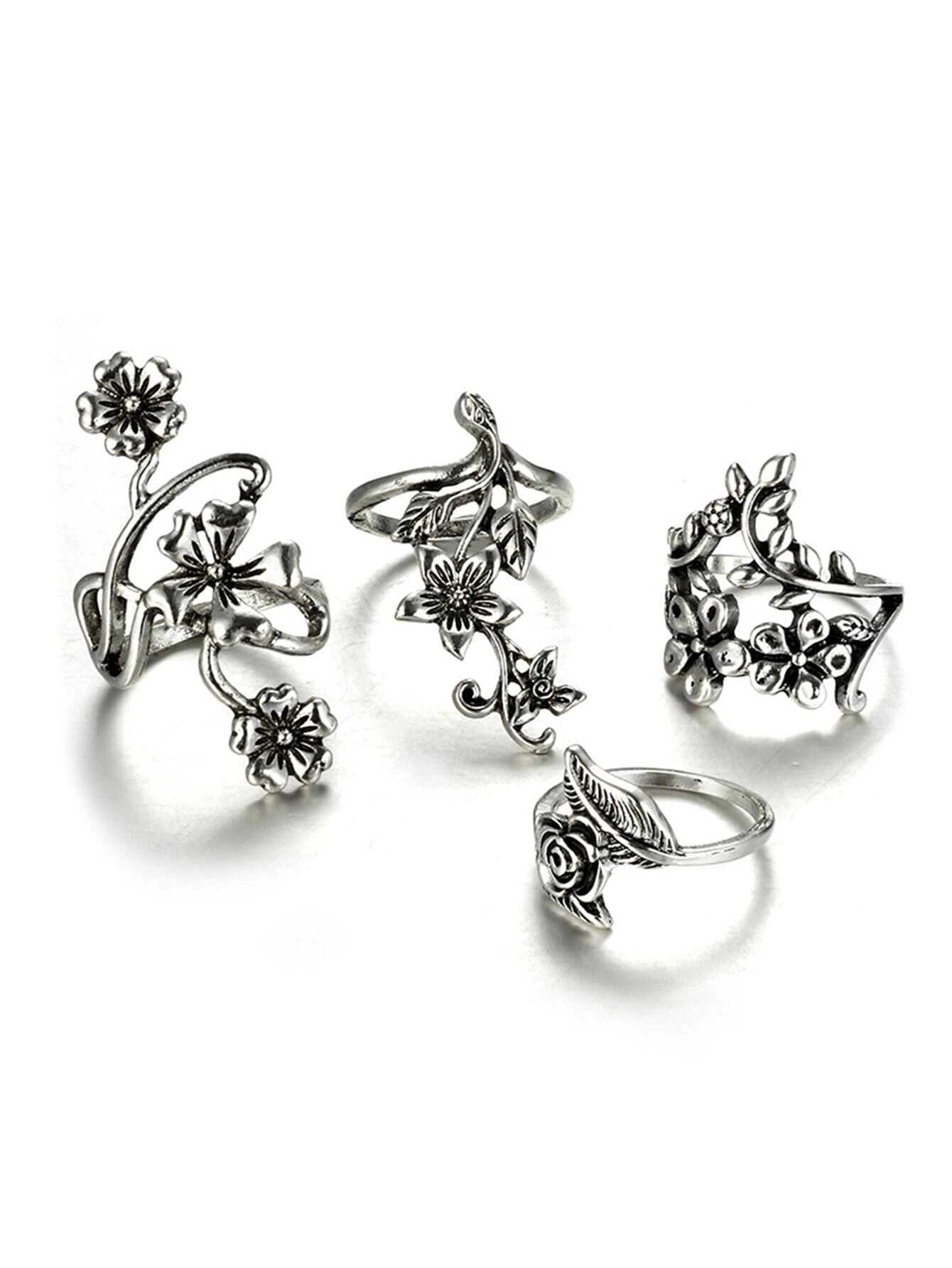 Set Retro Personalized Ancient Sier Mori Style Vine Rings