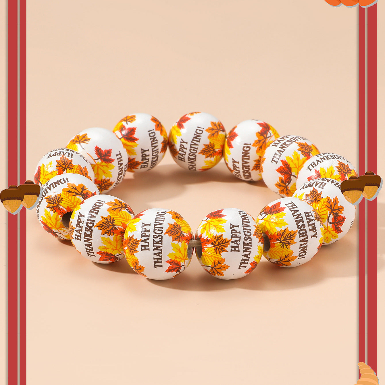 Bracelets imprimés de champignons et de feuilles d'érable pour femmes et hommes, automne Thanksgiving, mode créative, atmosphère