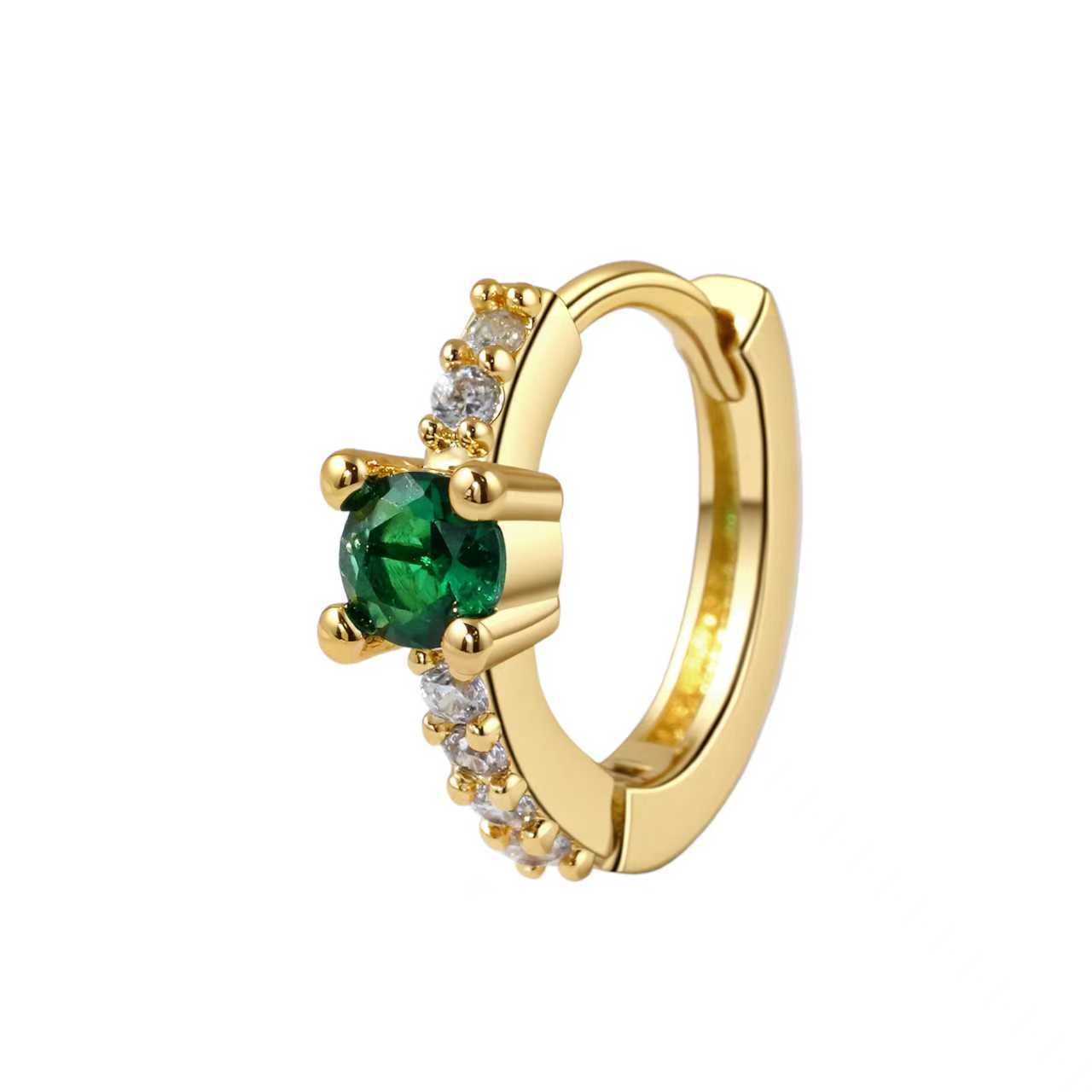 Gold Clip Female Temperament Wild Inlaid Emerald Zircon Earrings