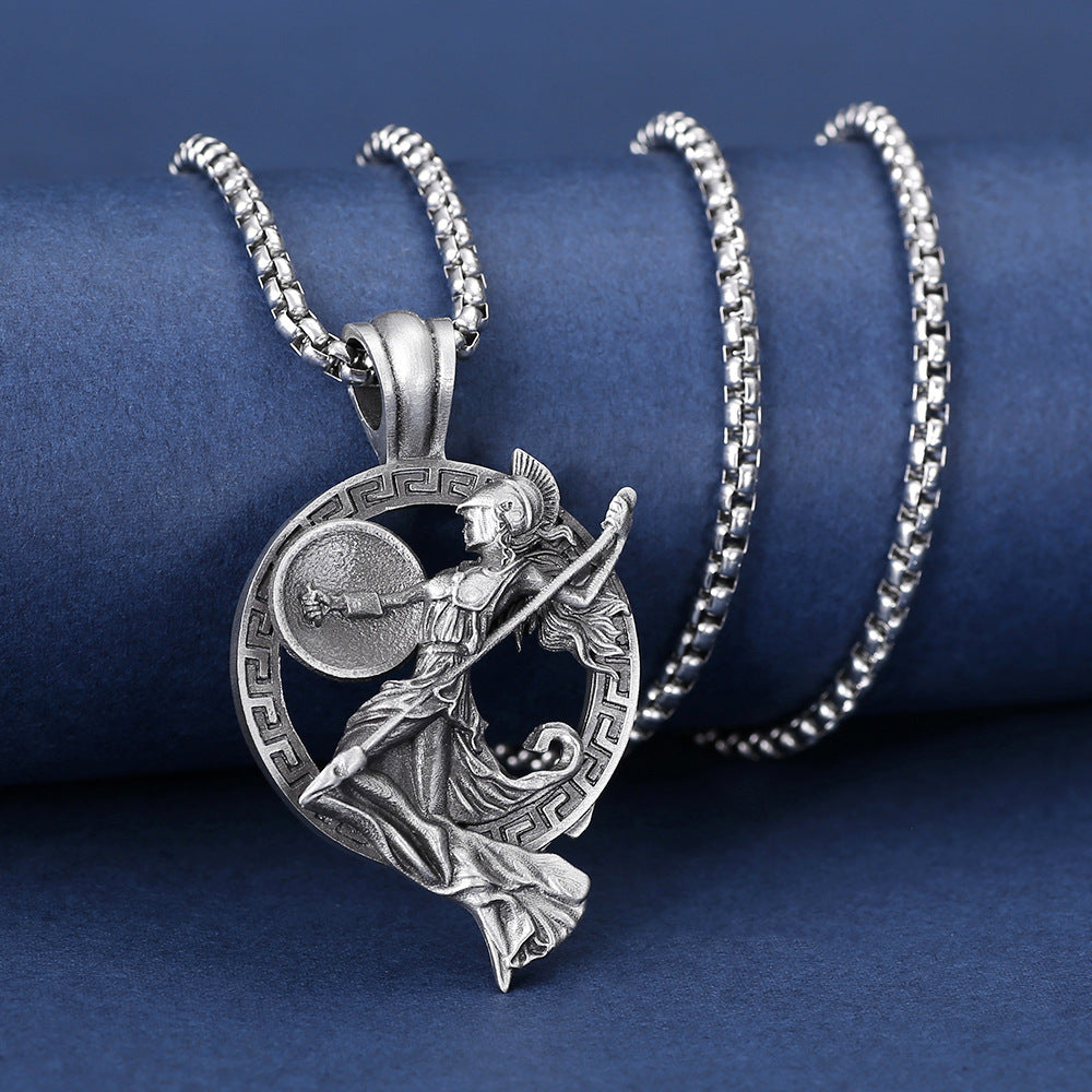 Men's Titanium Steel Hip Hop Greek Mythology Athena Necklaces