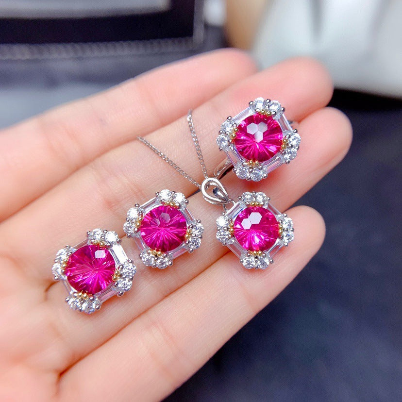 Streaming Drainage Imitation Natural Powder Topaz Eardrops Fireworks Jewelry Set