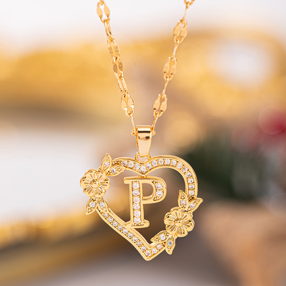 Affordable Luxury Fashion Letter Love Trendy Copper Inlaid Zircon Clavicle Necklace