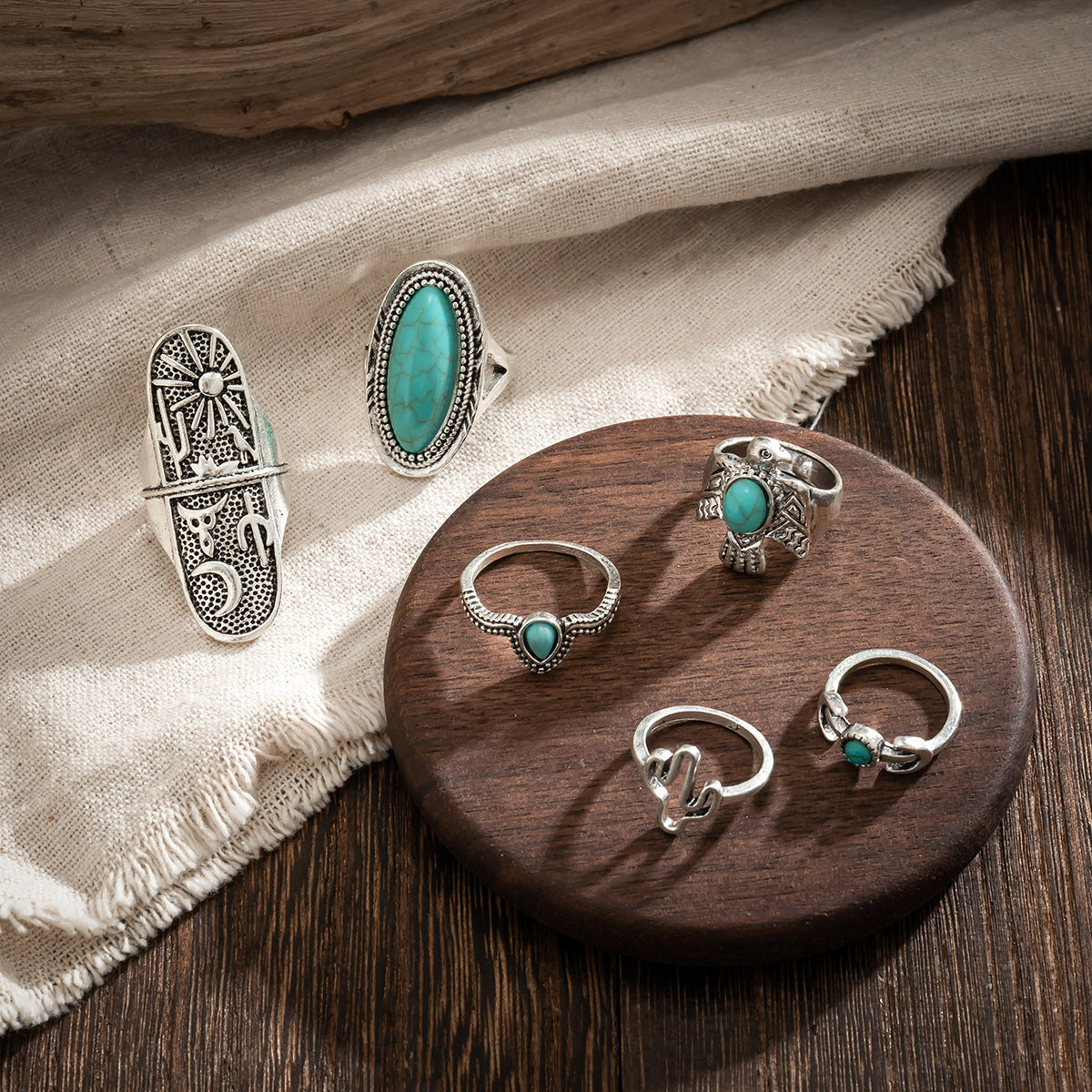 Costume Knuckle Design Vintage Totem Turquoise Anneaux