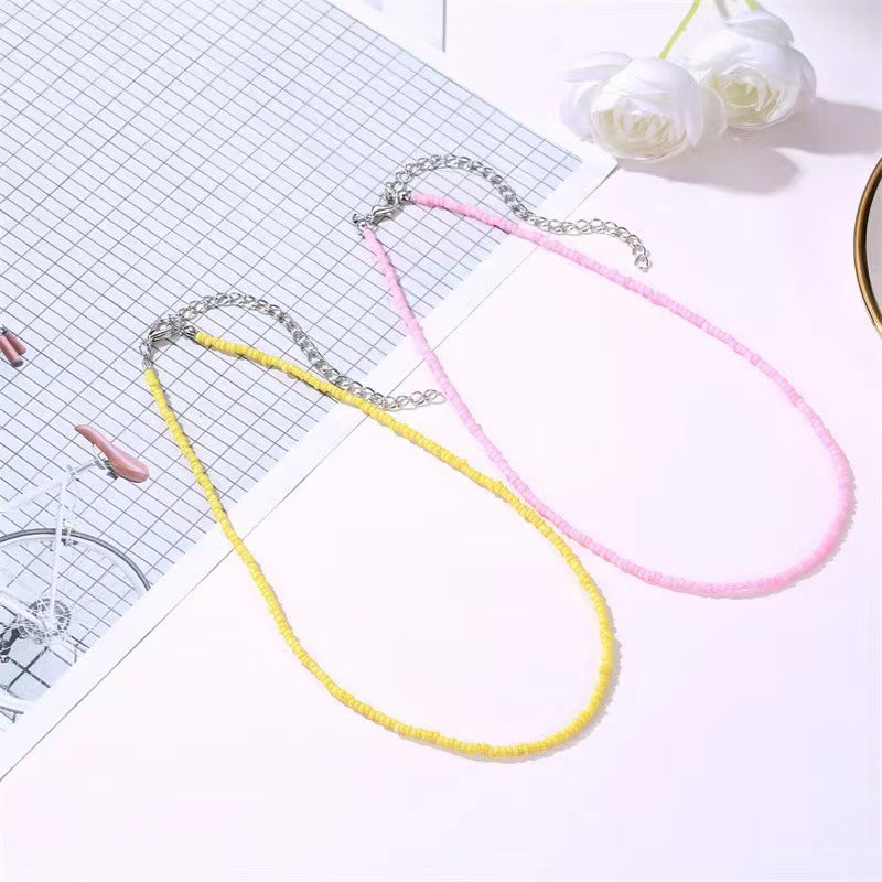 Fashion Beaded Colorful Small Beads Summer Beach Clavicle Chain Necklace