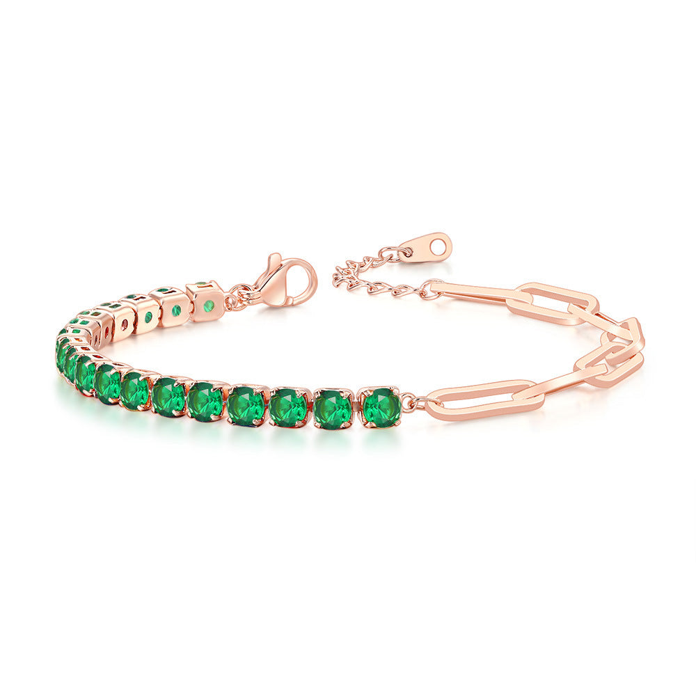 Women's Clip Stitching Tennis Round Zircon Birthstone Bracelets