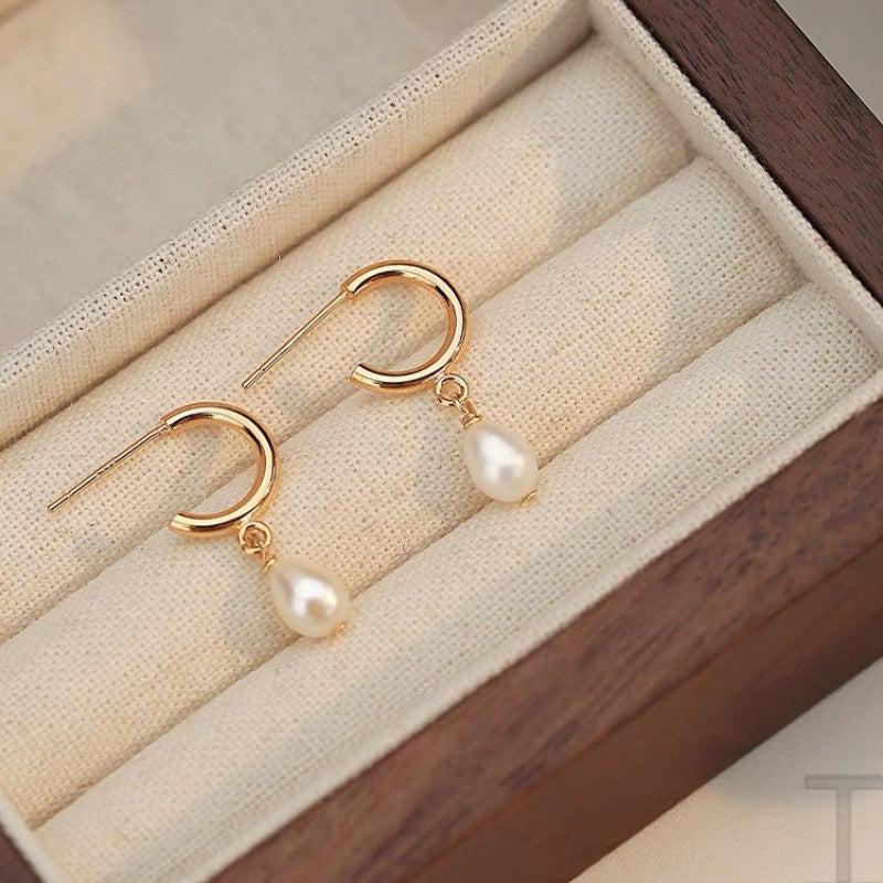 Sterling Sier Simple Freshwater Pearl Female Earrings