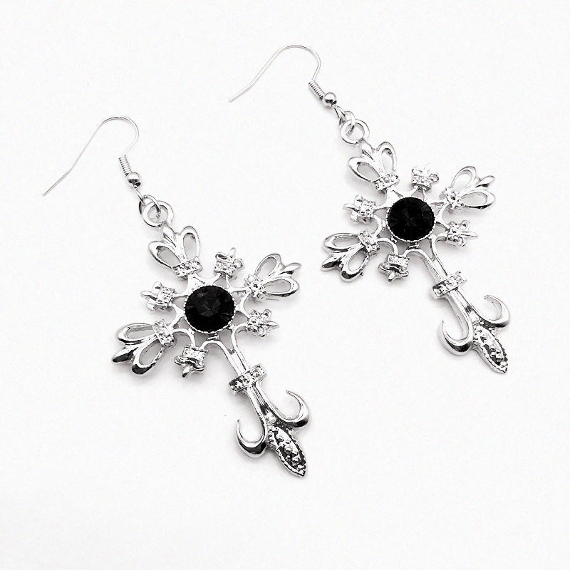 Women's Gothic Punk Cross Crystal Eardrops Fashion Earrings