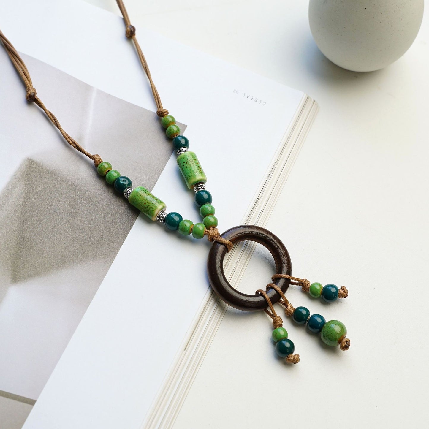 Peace Fu National Fashion Vintage Ceramic Female Longevity Necklaces