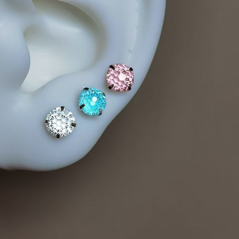 Fireworks Cut Gradient Sky Fire Zircon Flash Medical Titanium Steel Stud Earrings