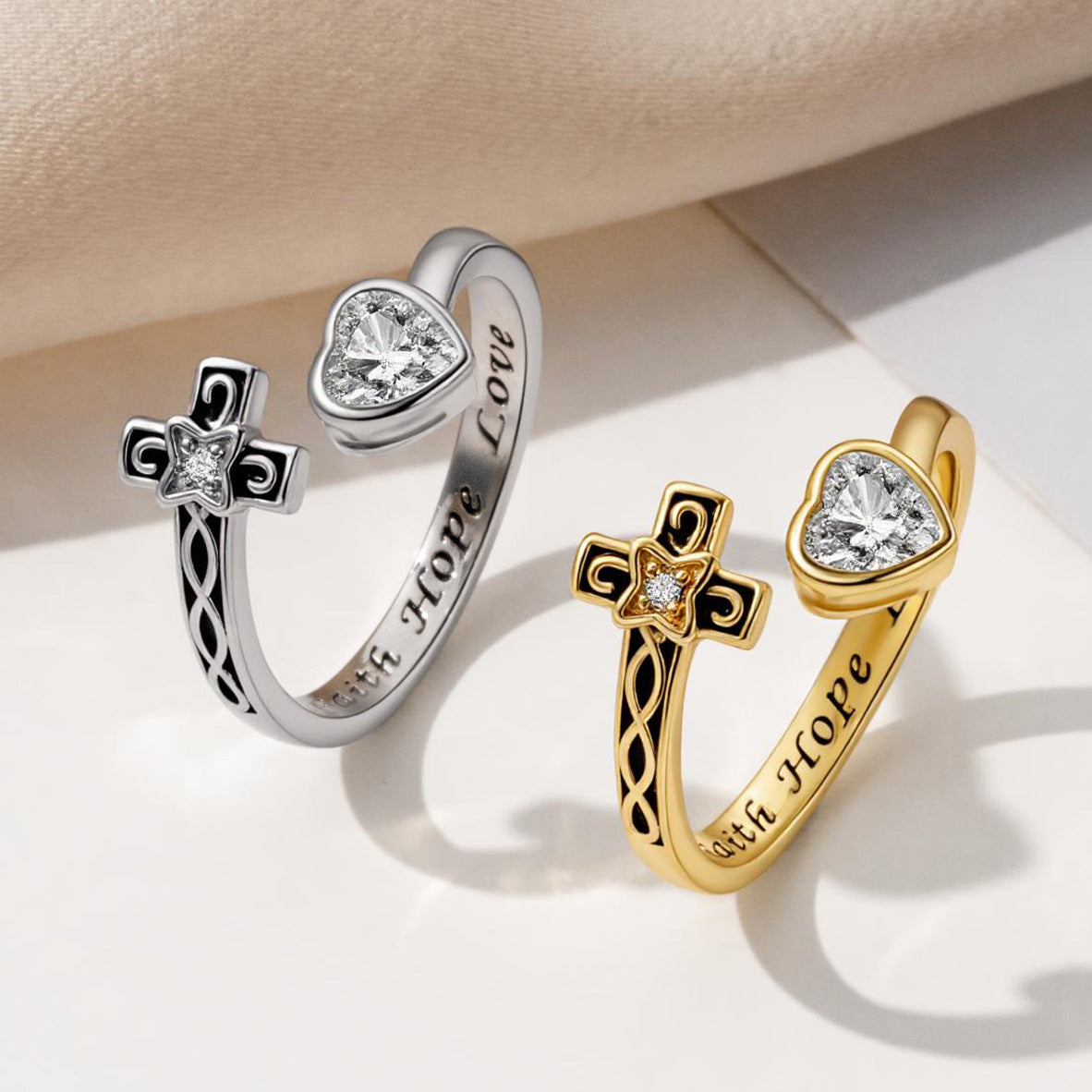 Epoxy Cross Female With Hearts Retro Victoria Rings