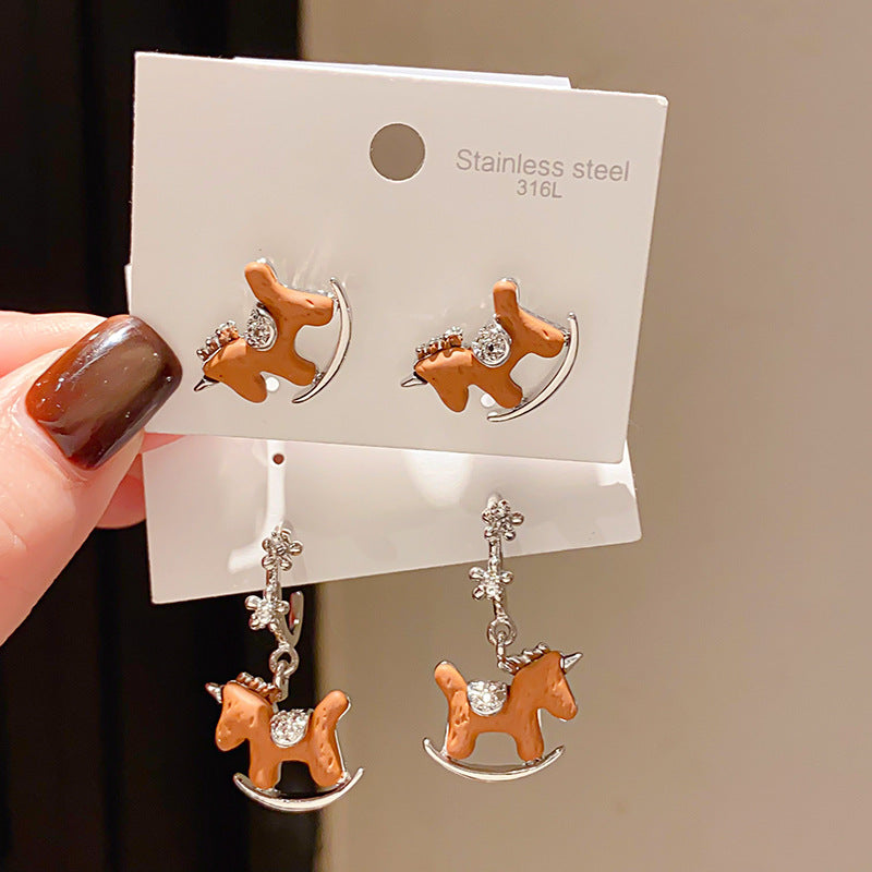 Sier Resin Pony Flower Life Personality Retro Cartoon Earrings