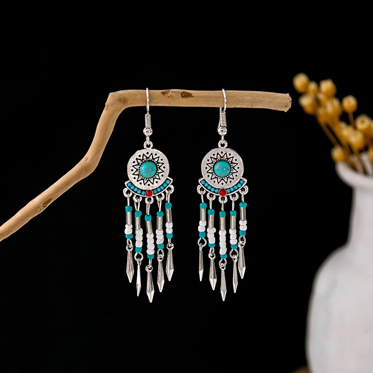 Tassel Turquoise Retro Minority Ethnic Style Earrings