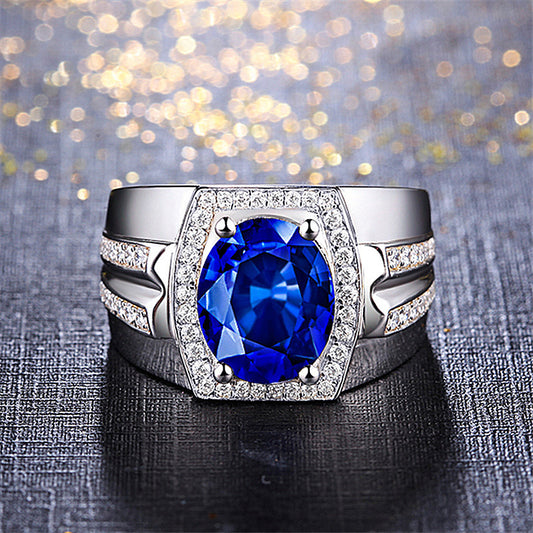 Diamond Blue Man's Natural Sapphire Gold-plated Rings