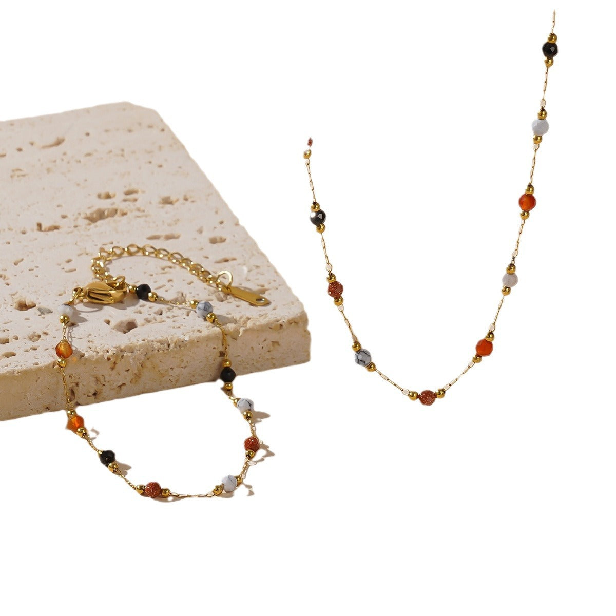 Women's High-grade Gold Clavicle Chain Natural Stone Jewelry Set