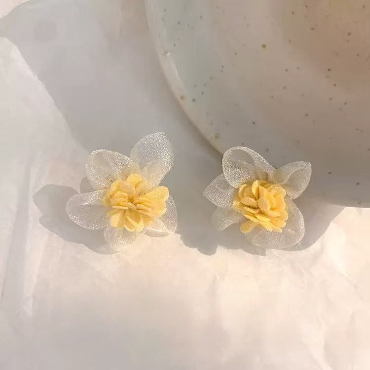 Fresh Blue Fabric Flower Elegant Sweet Rings
