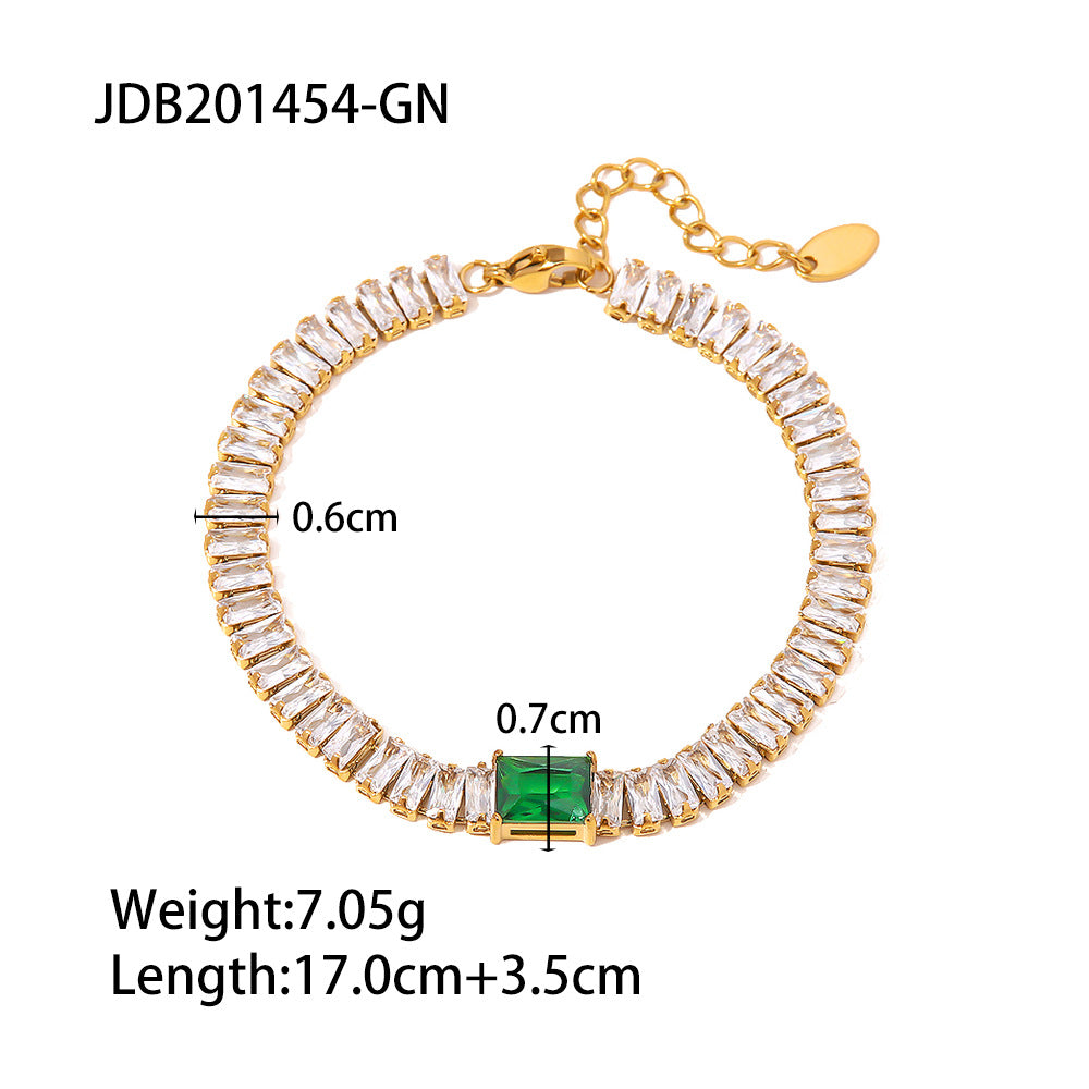 Gold-plated Personality Square Inlaid Green Zircon Bracelets