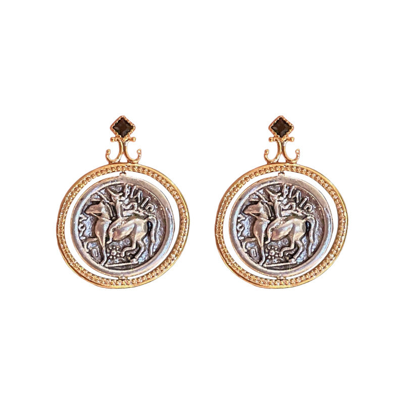 Sier Needle Middle Ancient Zircon Portrait Round Artistic Earrings