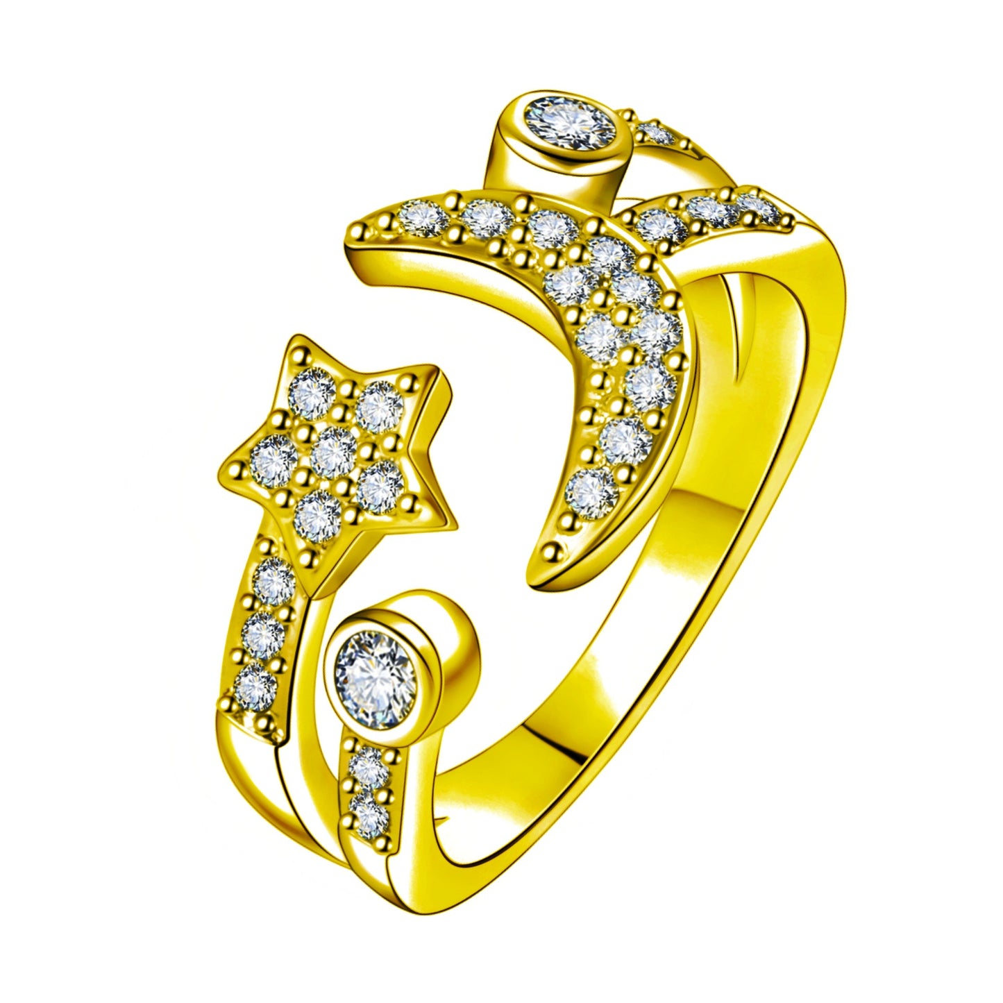 Rhinestone Star Moon Opening Zircon Inlaid Rings