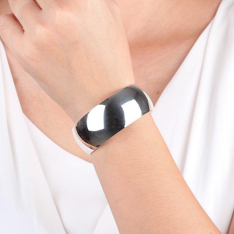 Women's Fu Character Ethnic Style Sier Sterling Light Wide Face Stylish Bracelet