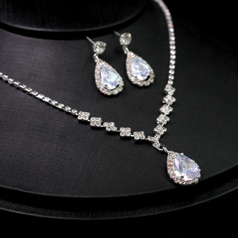 Bridal Fashion Rhinestone Water Drop Zircon Jewelry Set