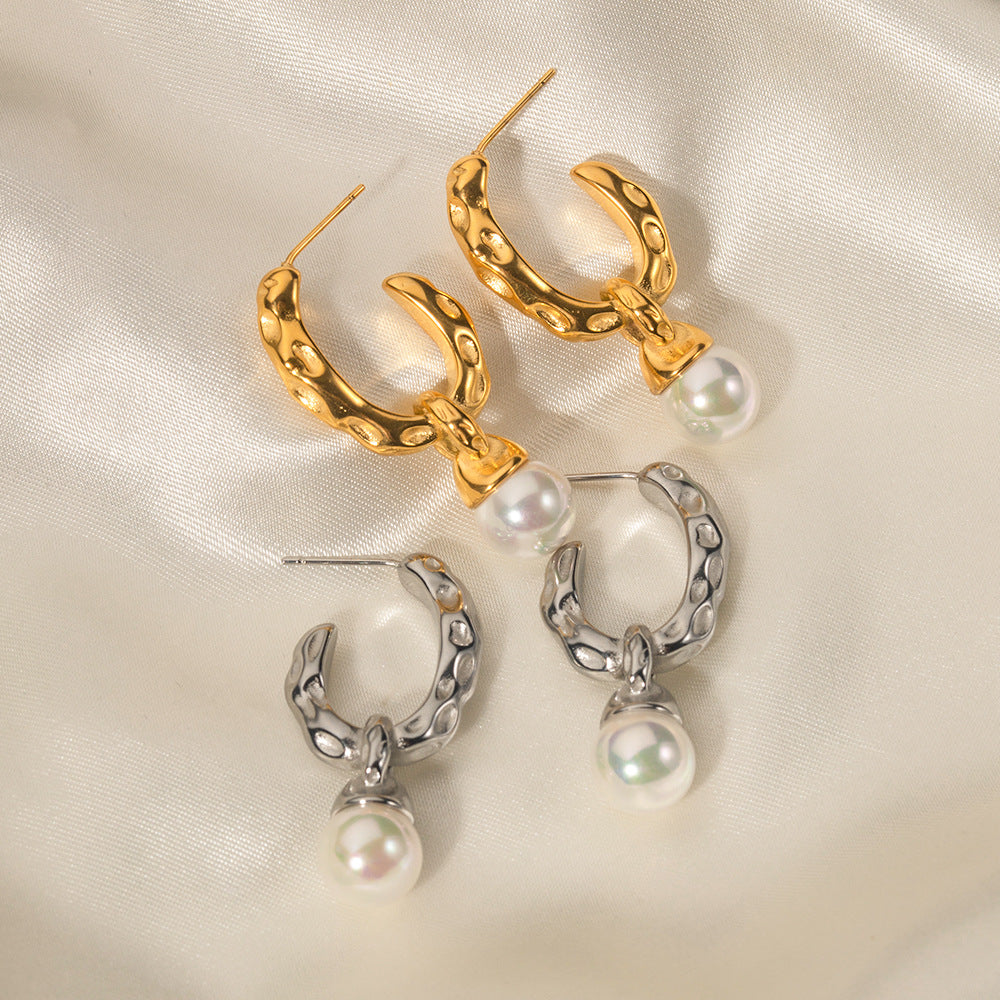 Boucles d'oreilles en forme de motif de lave martelée en perles d'acier pour femmes