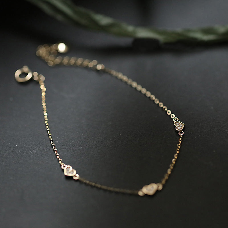Women's Sterling Sier Gold Plated Thin Three Small Love Heart Bracelet