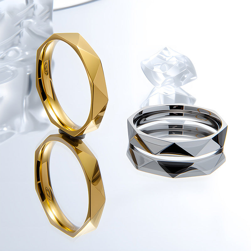 Women's & Men's Titanium Steel Cut Couple Simple Versatile Geometric Multilateral Ring