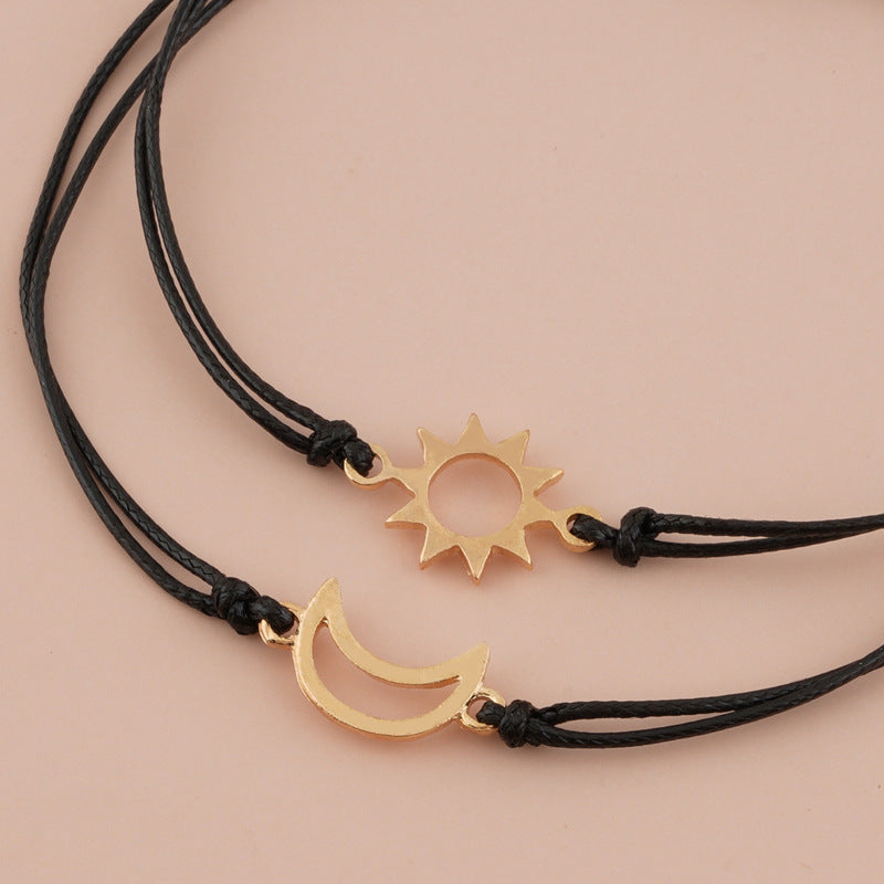 Creative Simple Alloy Sun Moon Wax Line Bracelets