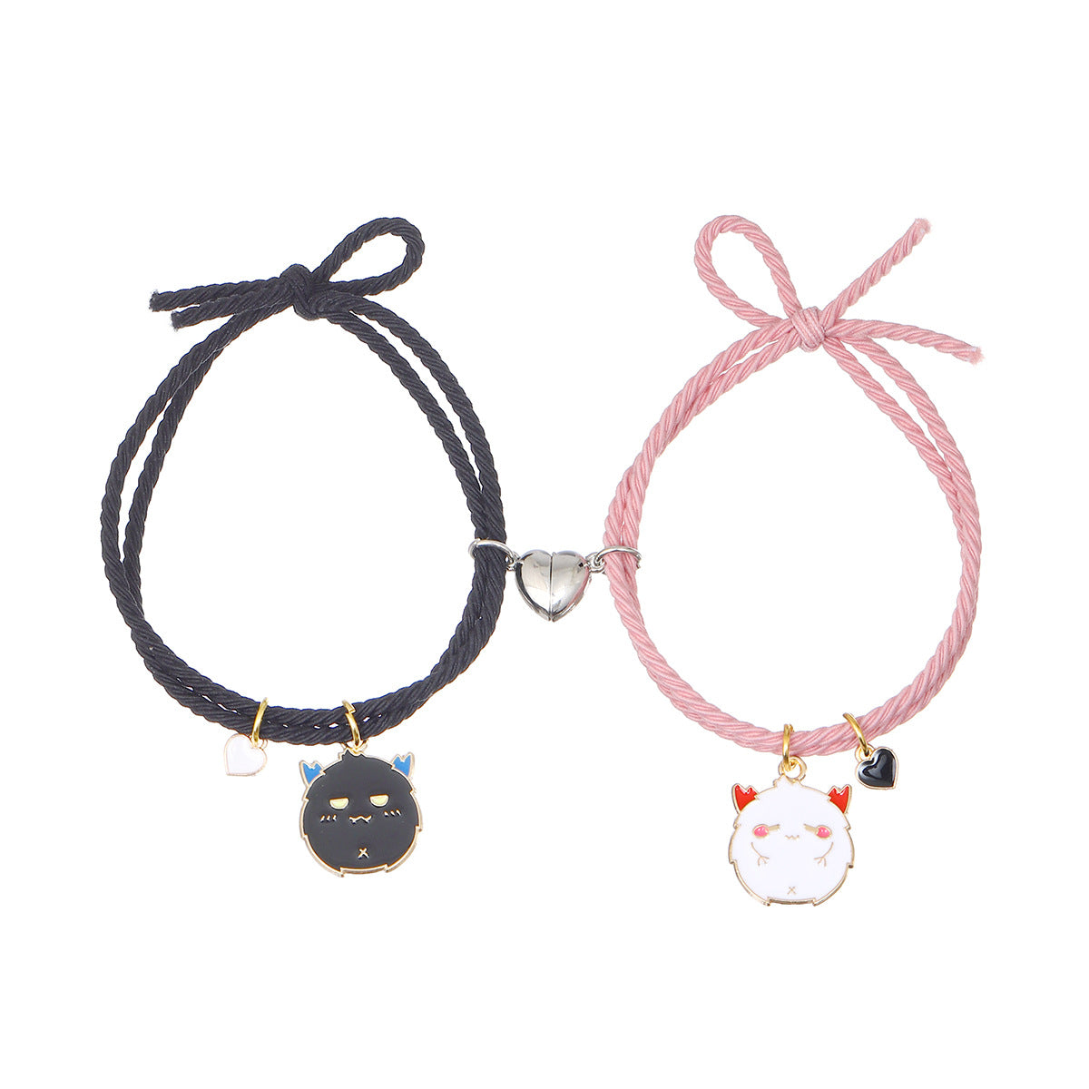 Women's & Men's & Black Pink Little Devil Pendant Elastic String Bracelets