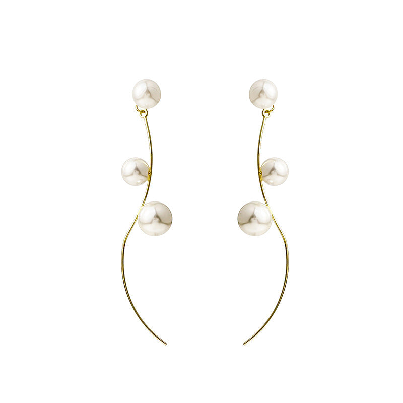 Elegant Geometric Line Pearl Ear Two Earrings