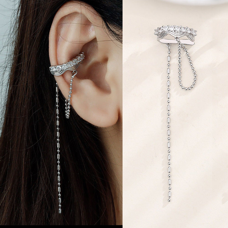High-grade Long Earless Geometric Tile Chain Ear Clip