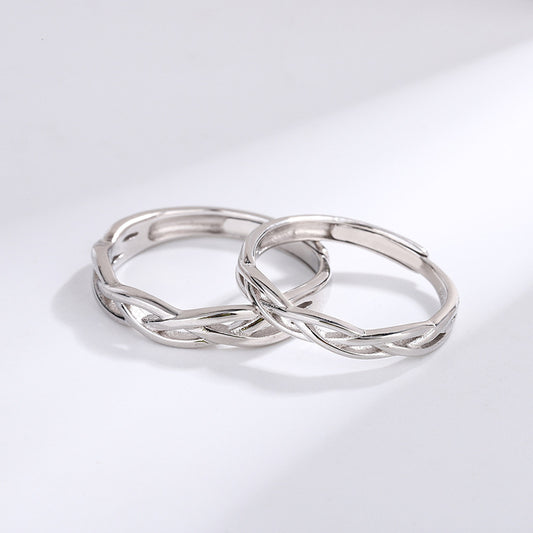 Women's & Men's Sier Heart Interwoven Couple Pair Of Rings