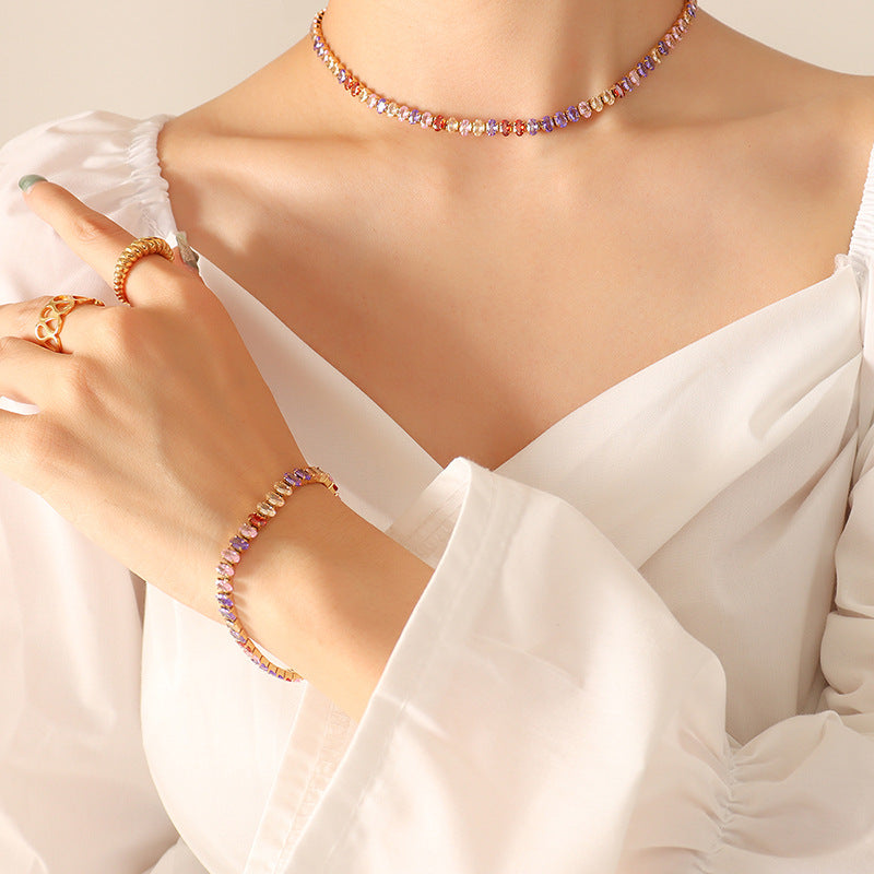 French Retro Titanium Steel Geometric Color Jewelry Set