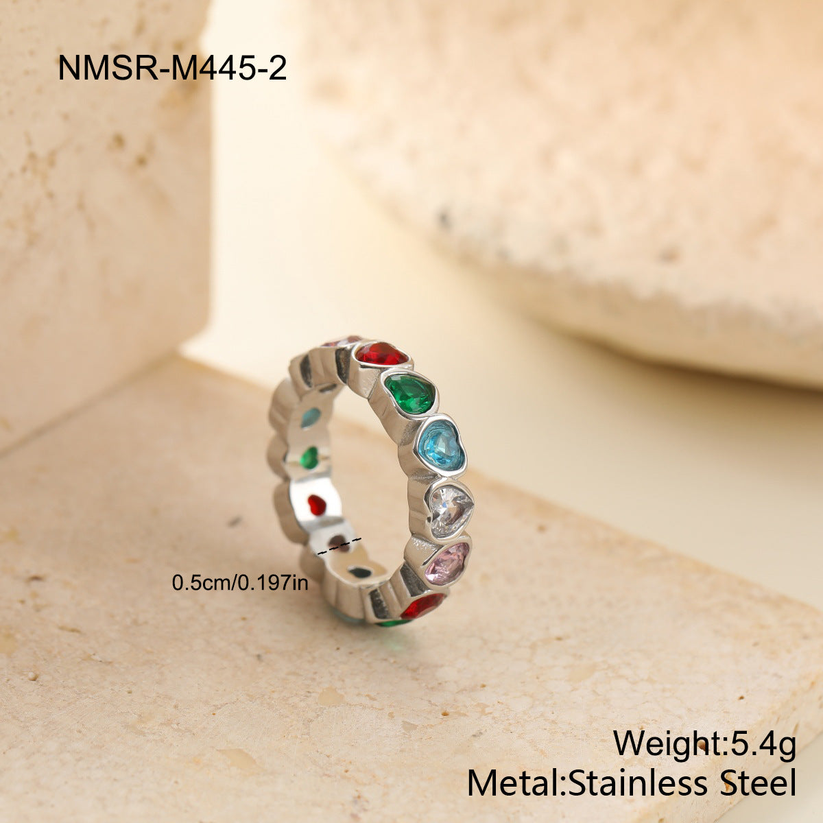 Stainless Steel Multicolor Zircon Female Retro Affordable Luxury Ring