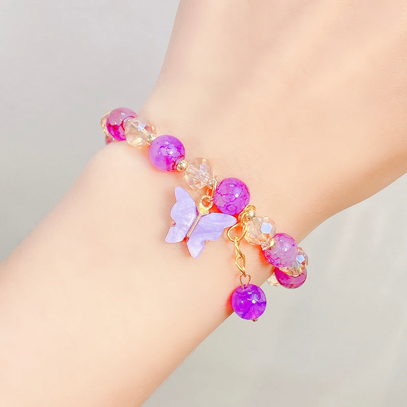 Children's Glaze Beaded Princess Cartoon Crystal Flowers Bracelets