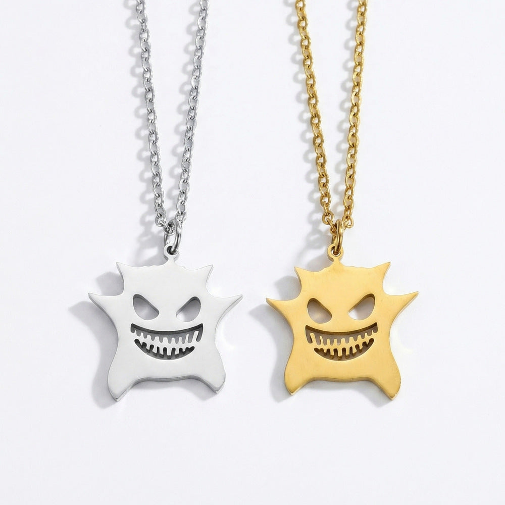 Suite Stainless Steel Grimace Eardrops Sweet Cool Style Niche Clavicle Jewelry Set