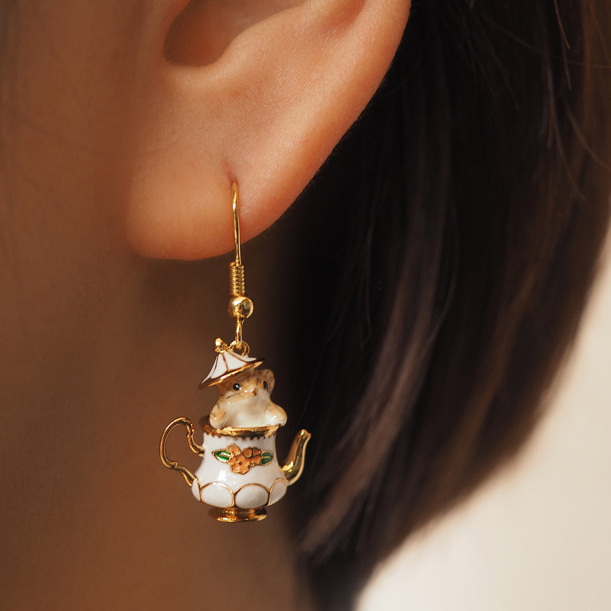 Women's Cute Cartoon Tea Cup Chipmunk Handmade Epoxy Zodiac Necklaces