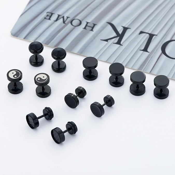 Men's Steel Barbell Round Piece Ear Cake Earrings