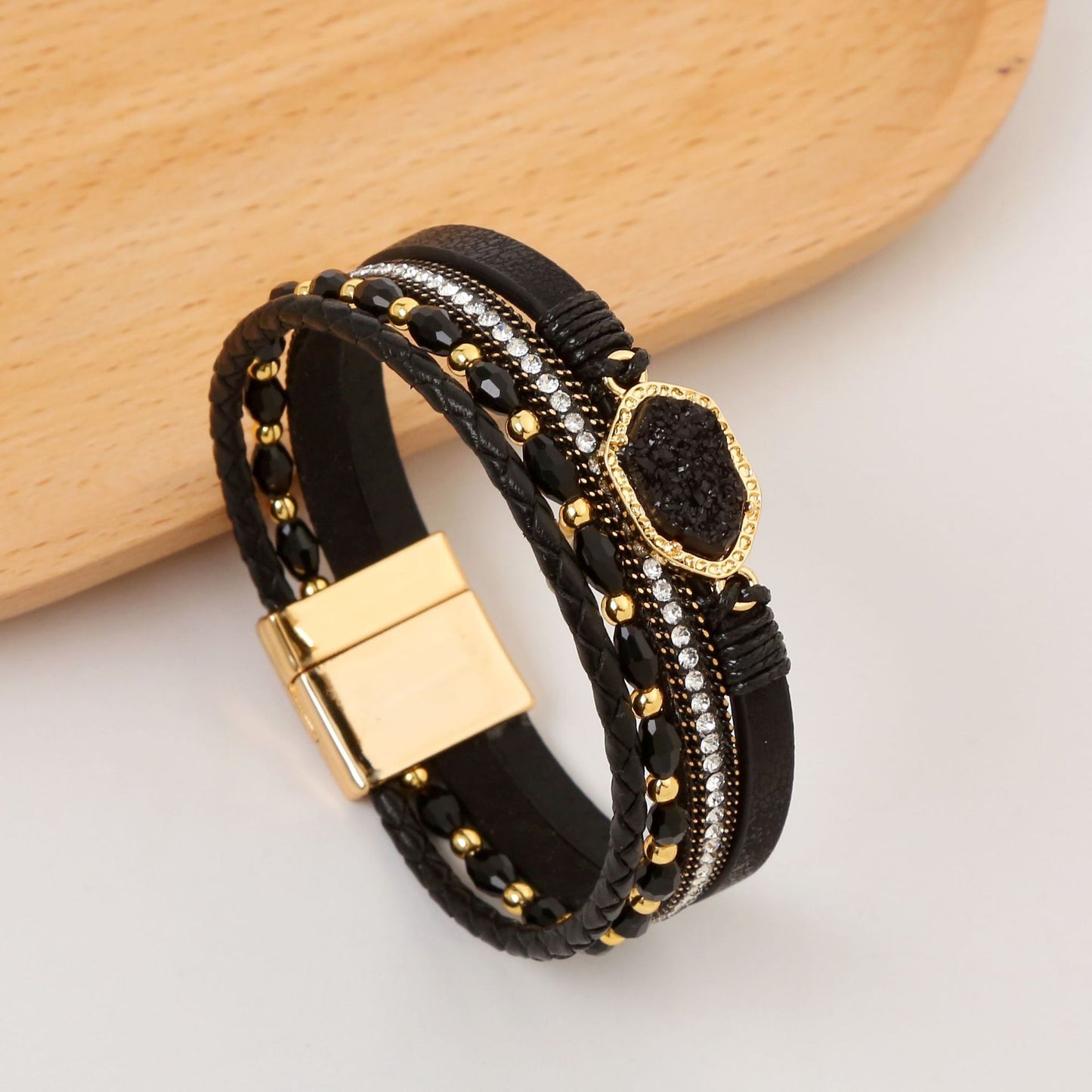 Women's Simple Titanium Steel Diamond Magnetic Snap Bracelets