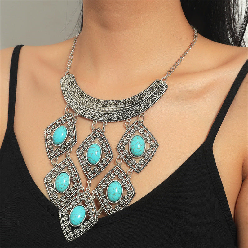 Retro Turquoise Nepal Alloy Plating Tibetan Necklaces