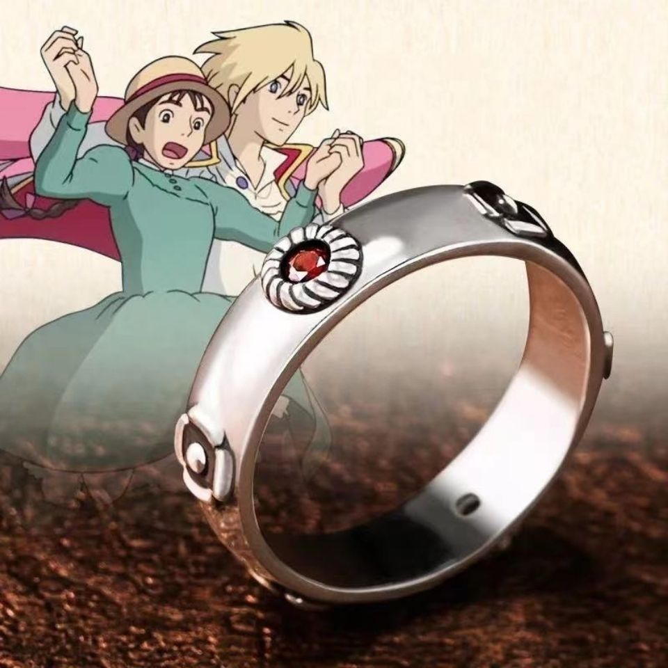 Damen &amp; Herren &amp; Moving Castle Anime Silber Öffnungsringe