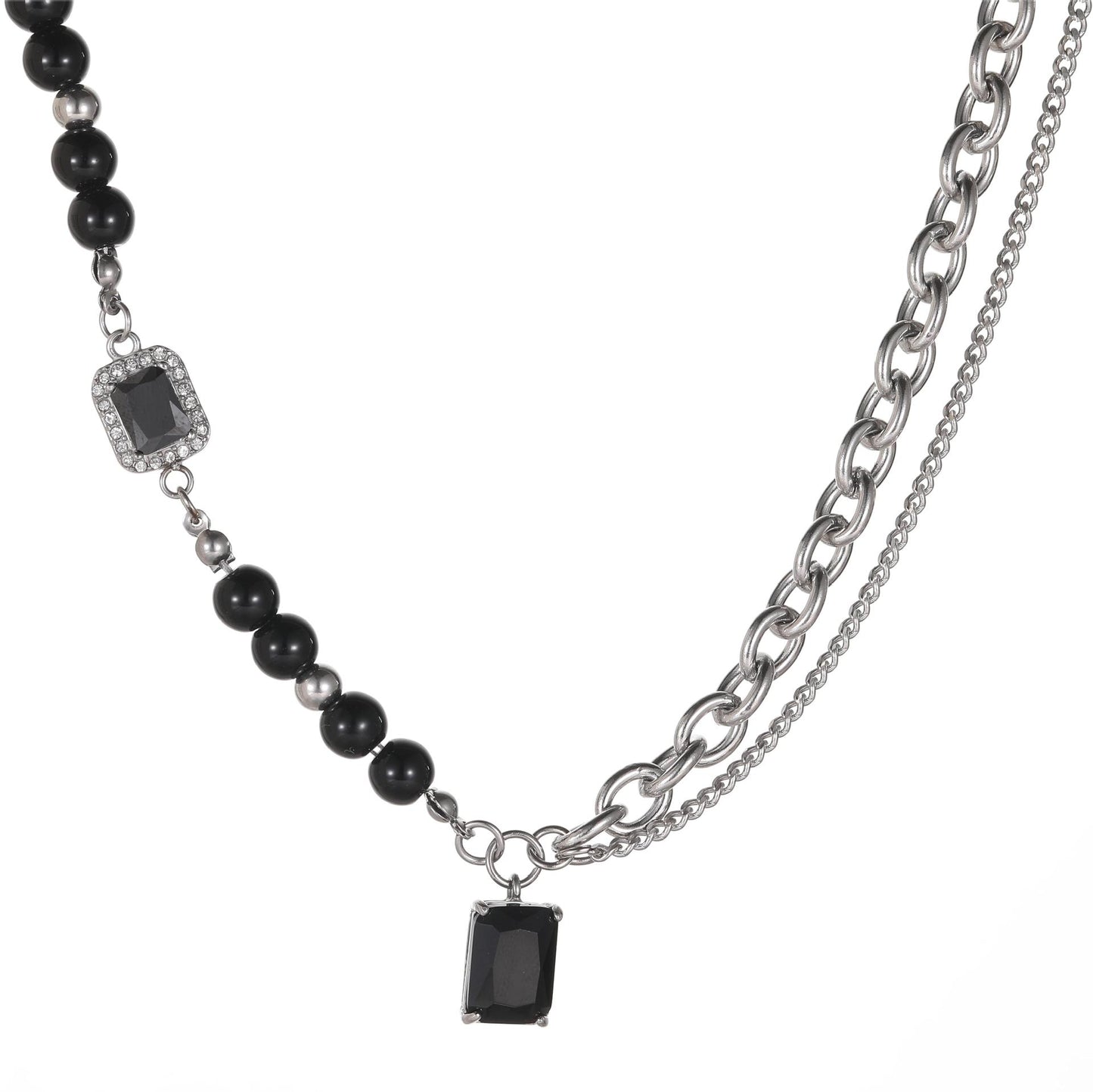 Women's & Men's & High-grade Spring And Trendy Shiny Black Gem Necklaces