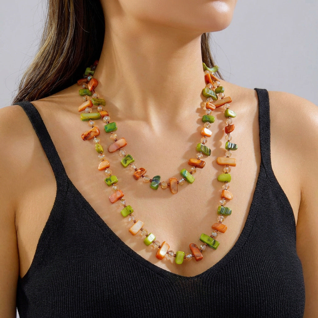 Colorful Shell Crystal Handmade Long Niche Necklace