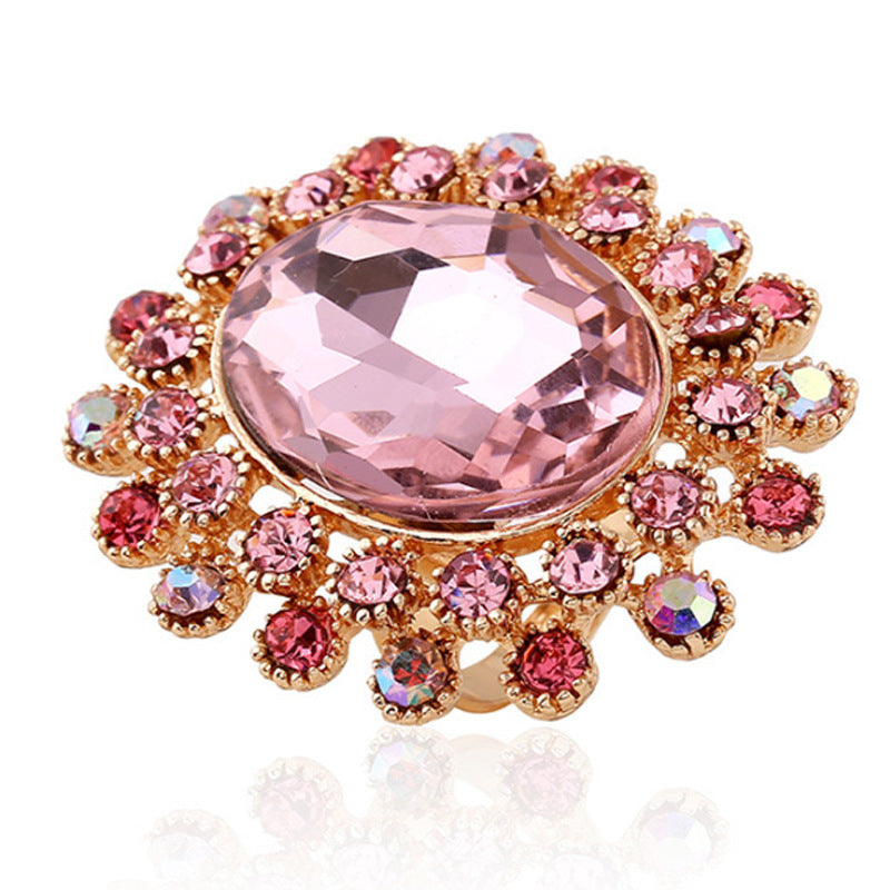 Luxury Crystal Glass Open Adjustable Fashion Exaggerated Ring