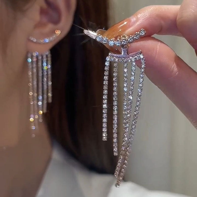 Boucles d'oreilles en métal avec pompon et strass, personnalité à la mode