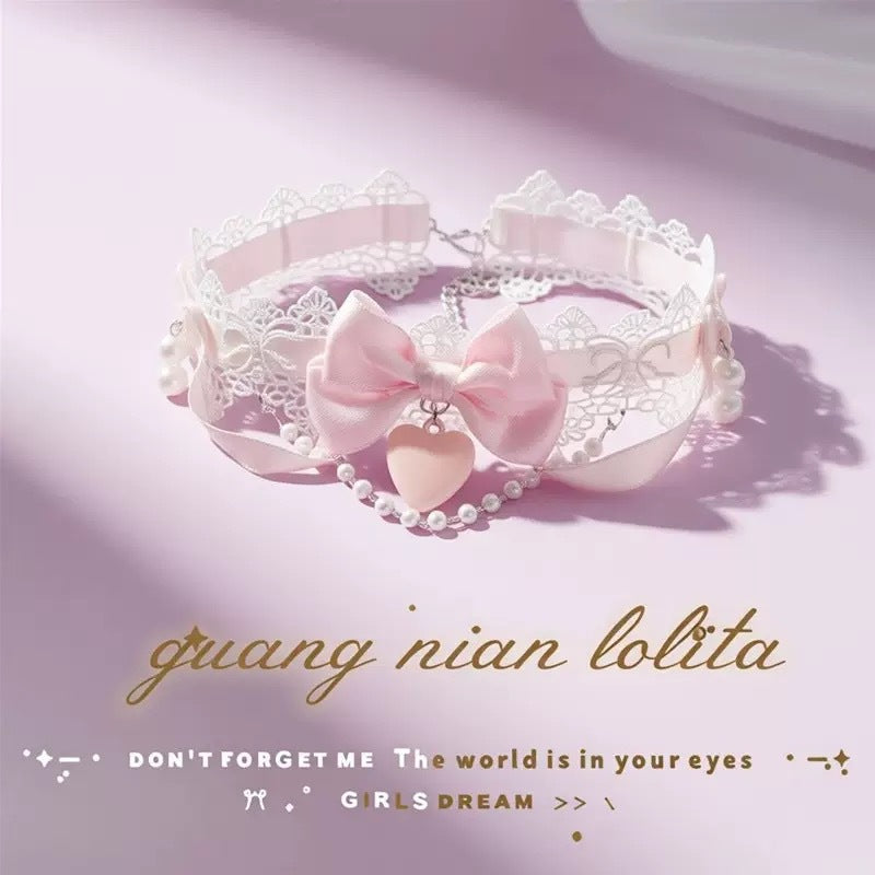 Lolita Bowknot Pearl Neck Vintage Love Short Handmade Exquisite Necklace