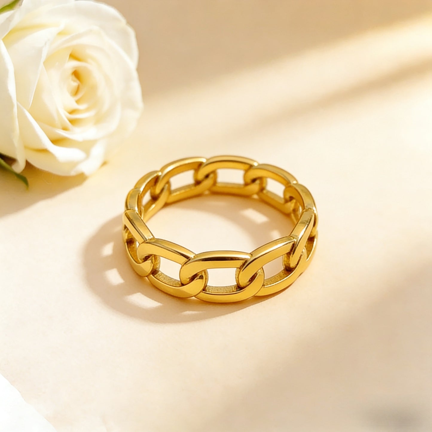 Women's Titanium Steel Thick Hemp Flowers Chain Cut Hollow Ring
