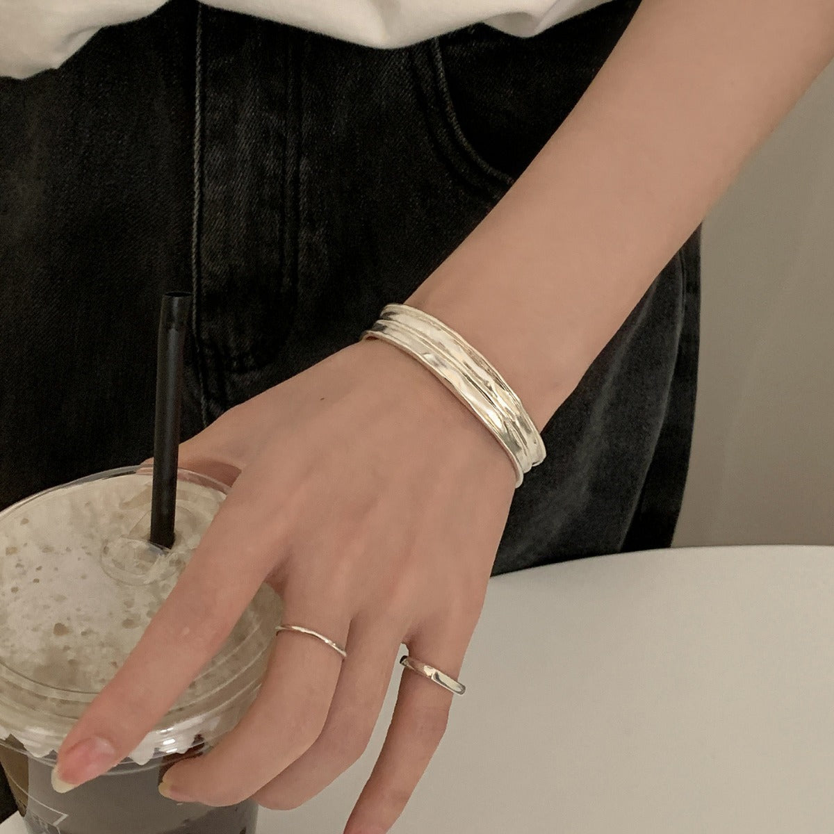Matte Sterling Sier Texture Opening Minimalist Bracelet