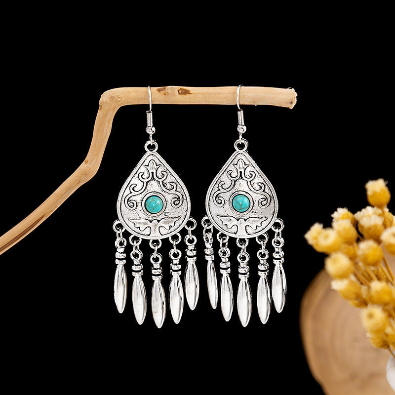 Tassel Turquoise Retro Minority Ethnic Style Earrings