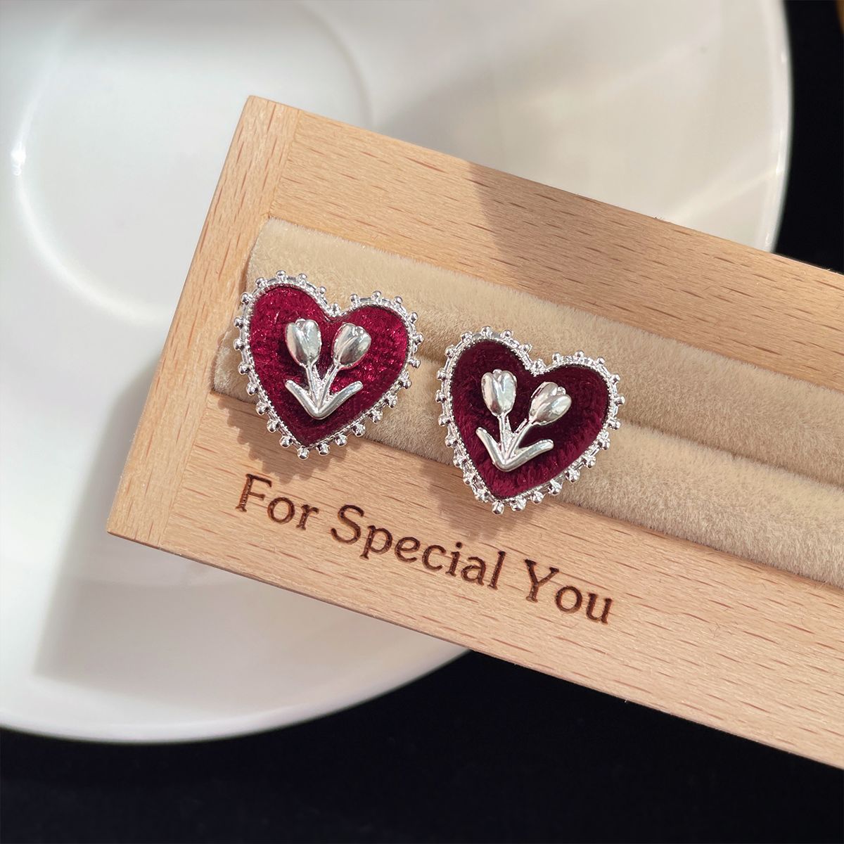 Women's Red Love Tulip For Refined Grace Earrings